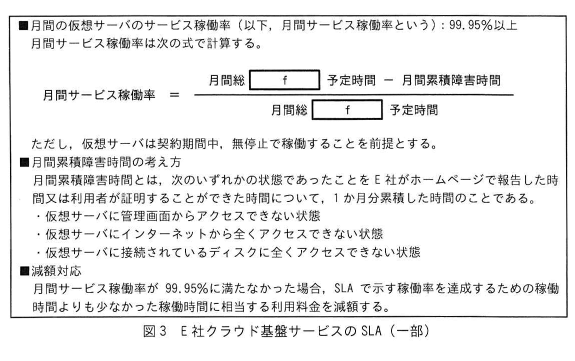 図3 E社クラウド基盤サービスのSLA（一部）