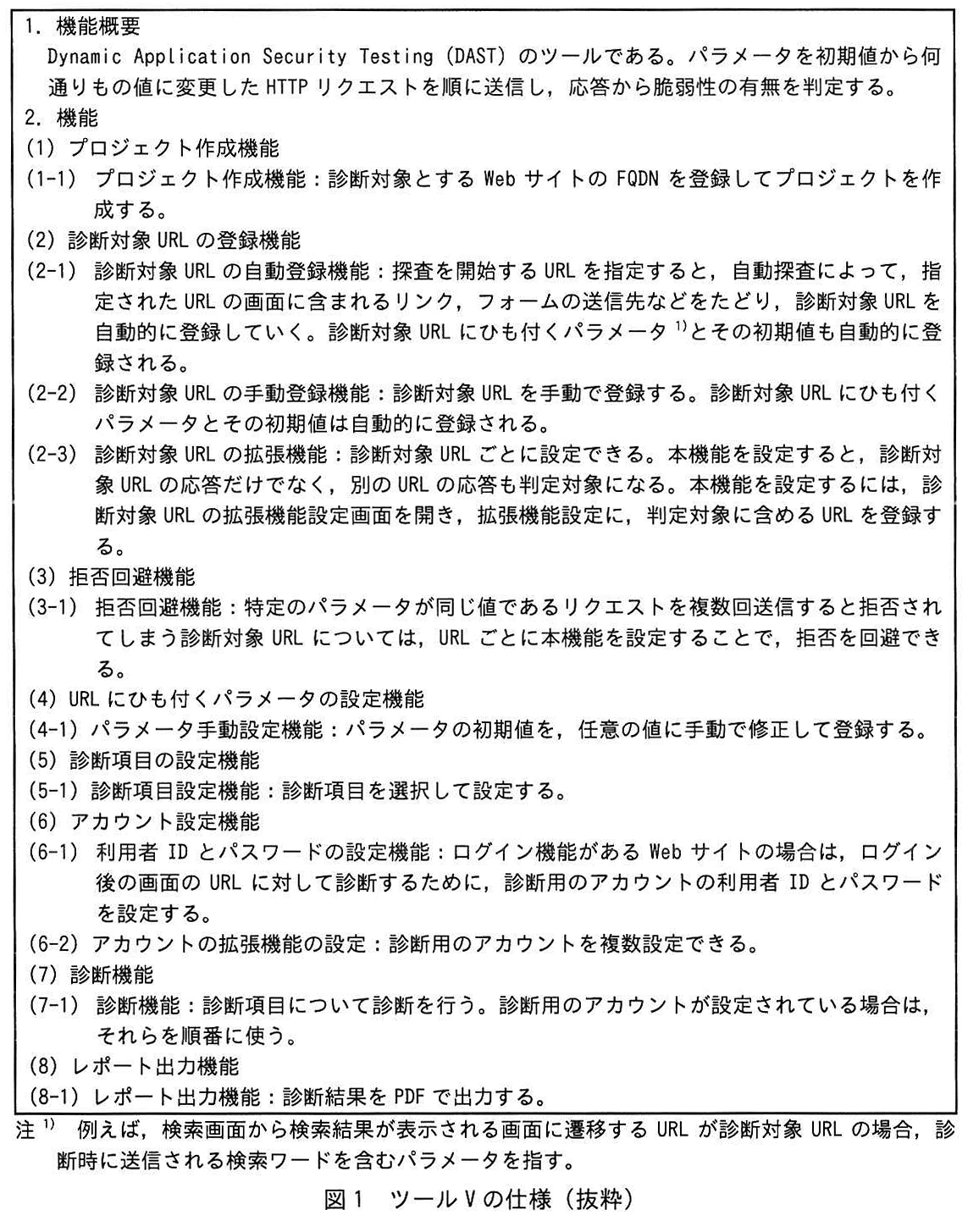 図1 ツールVの仕様（抜粋）
