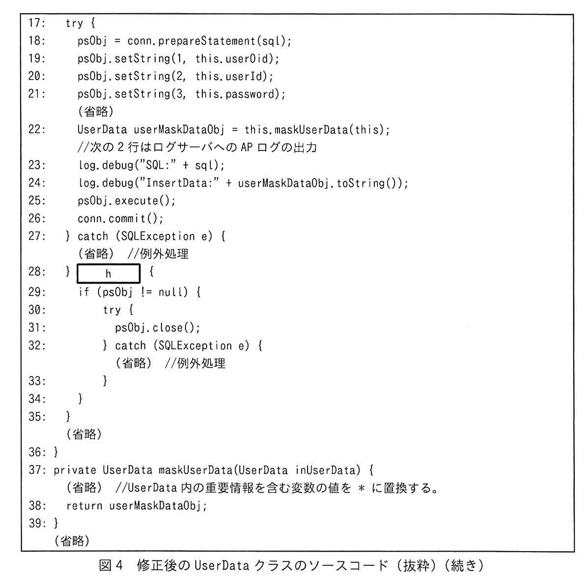 図4 修正後の UserData クラスのソースコード（抜粋）（続き）